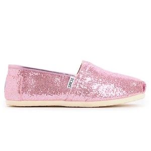 Tom’s Original Canvas Pink Glitter Slip on Flats